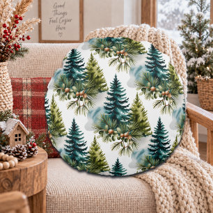Watercolor Dennenpatroon Elegante Winter Rond Kussen