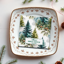 Watercolor Dennenpatroon Winter Bruiloft Bedankjes Labels