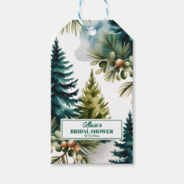 Watercolor Dennenpatroon Winter Bruiloft Cadeaulabel