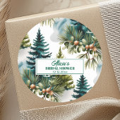 Watercolor Dennenpatroon Winter Bruiloft Ronde Sticker
