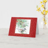 Watercolor Dennentak en Vogel Kerstmis Kaart (Gele Bloem)