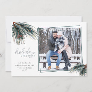 Watercolor Dennentakken KERST GROETEN Foto Feestdagenkaart