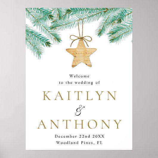 Watercolor Dennentakken Winter Bruiloft Welkom Poster (Voorkant)