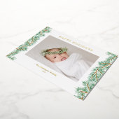 Watercolor Dennentakslinger Foto Folie Feestdagenkaart (Gedraaid)