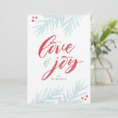 Watercolor Dennetakker Kerstkaart met Liefde en Vr (Staand voorkant)