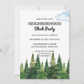 Watercolor Dennnenbomen Buurtfeest Kaart (Voorkant)