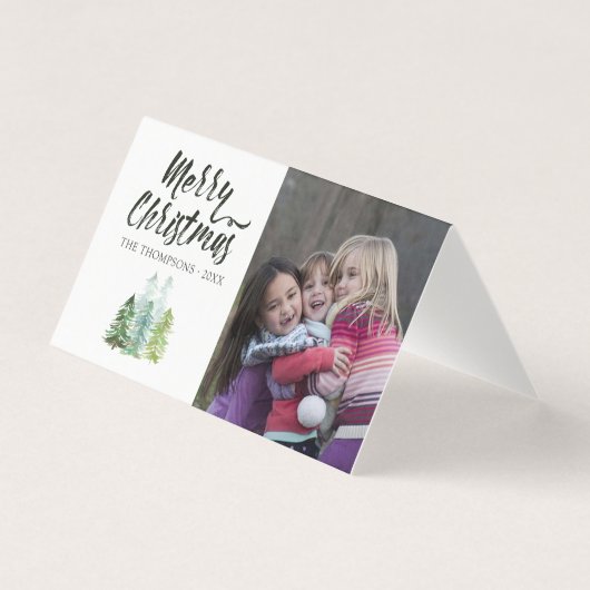 Watercolor Dennnenbomen Kerst Foto Kaart (Voorkant)