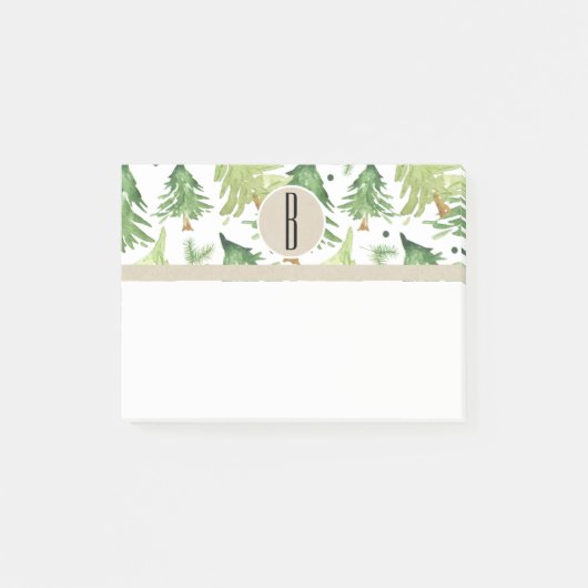 Watercolor Dennnenbomen Modern Rustiek Monogram Kr Post-it® Notes (Voorkant)