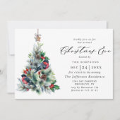 Watercolor Dennnenboom Chic Vakantie Kerstavond Kaart (Voorkant)