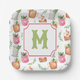 Watercolor Derby Day Mint Julep Dranken Monogram Papieren Bordje