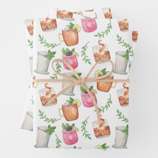 Watercolor Derby Day Mint Julep Drinks Inpakpapier Vel (In situ)