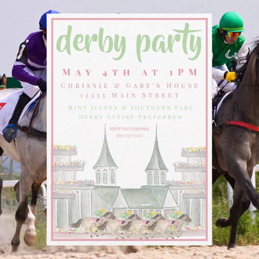 Watercolor Derby Party Iconic Racetrack Elegant Kaart