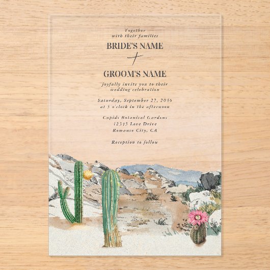 Watercolor Desert Cactus Boho Wedding Acryl Uitnodigingen (Voorkant)