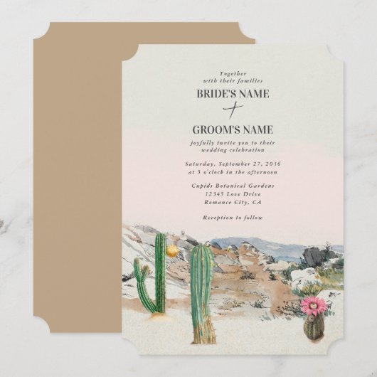 Watercolor Desert Cactus Boho Wedding Kaart (Voorkant / Achterkant)