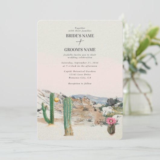 Watercolor Desert Cactus Boho Wedding Kaart (Staand voorkant)