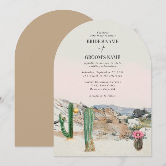 Watercolor Desert Cactus Boho Wedding Kaart (Voorkant / Achterkant)