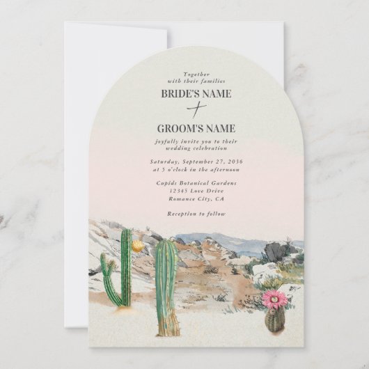 Watercolor Desert Cactus Boho Wedding Kaart (Voorkant)