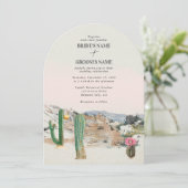 Watercolor Desert Cactus Boho Wedding Kaart (Staand voorkant)