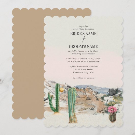 Watercolor Desert Cactus Boho Wedding Kaart (Voorkant / Achterkant)