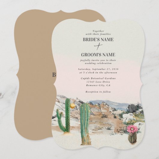 Watercolor Desert Cactus Boho Wedding Kaart (Voorkant / Achterkant)