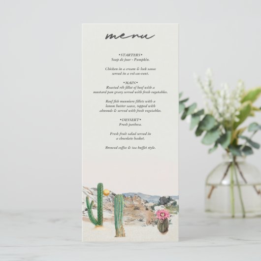 Watercolor Desert Cactus Boho Wedding Menu (Staand voorkant)