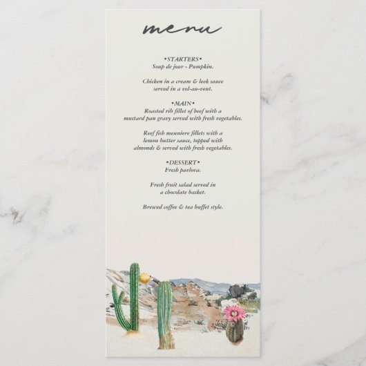 Watercolor Desert Cactus Boho Wedding Menu (Voorkant)