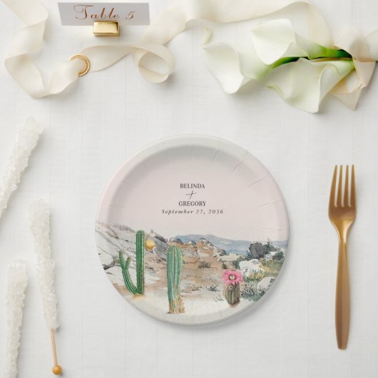Watercolor Desert Cactus Boho Wedding Papieren Bordje (Huwelijk)