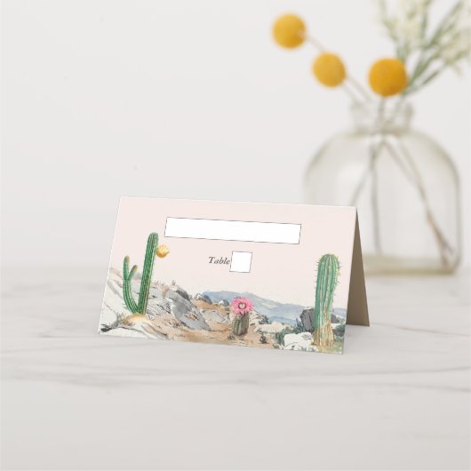 Watercolor Desert Cactus Boho Wedding Plaatskaartje (Voorkant)