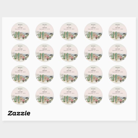 Watercolor Desert Cactus Boho Wedding Ronde Sticker (Vel)