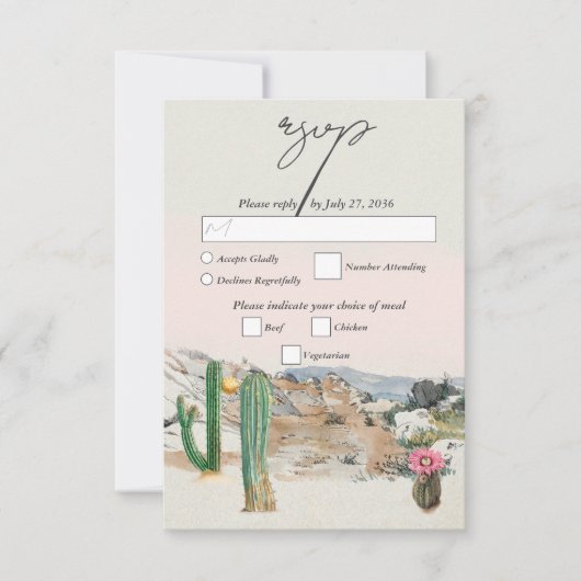 Watercolor Desert Cactus Boho Wedding RSVP Kaartje (Voorkant)