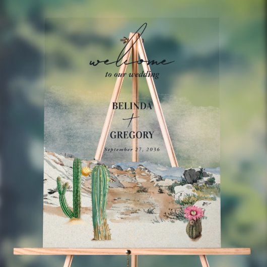 Watercolor Desert Cactus Boho Wedding Welcome Acryl Bord (Neutraal)