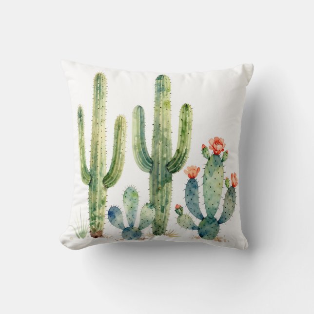 Watercolor Desert Cactus Garden Kussen (Voorkant)