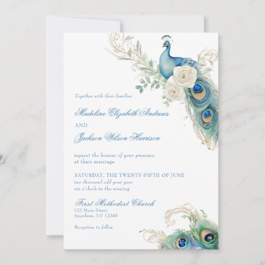 Watercolor Designer Blue Monogram Crest Wedding Kaart (Voorkant)