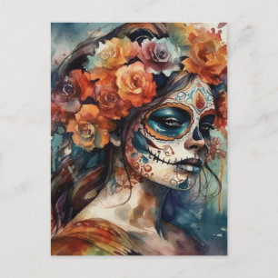 Watercolor Día de los Muertos Catrina Portret Briefkaart