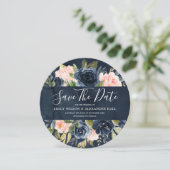 Watercolor Diep Navy Blush Bloemen Save The Date (Staand voorkant)