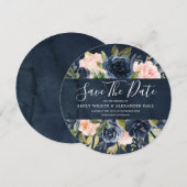 Watercolor Diep Navy Blush Bloemen Save The Date (Voorkant / Achterkant)
