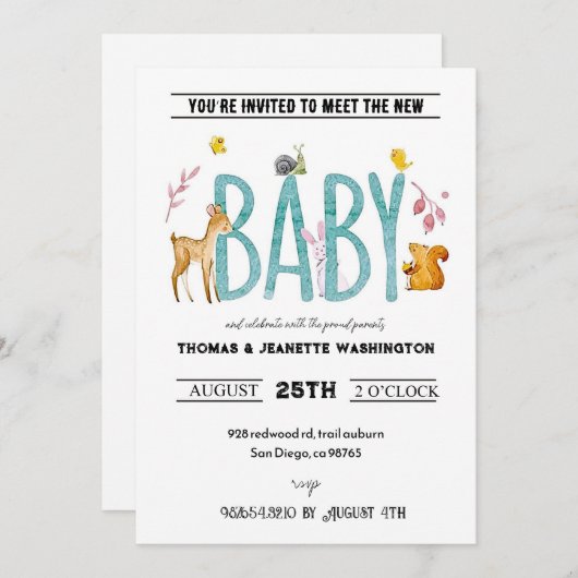 Watercolor dieren - nip & zie ontmoeting kaart (Voorkant / Achterkant)