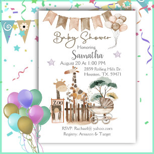 Watercolor Dieren Zoo Baby Shower Uitnodiging