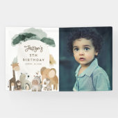 Watercolor Dierentuin Feest Foto Verjaardagsfeestj Spandoek (Horizontaal)