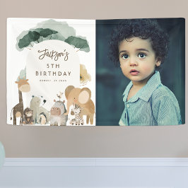 Watercolor Dierentuin Feest Foto Verjaardagsfeestj Spandoek