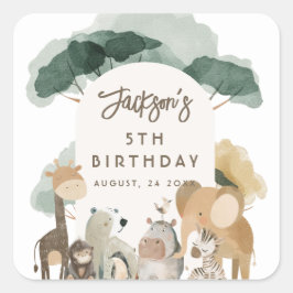 Watercolor Dierentuin Feest Foto Verjaardagsfeestj Vierkante Sticker