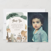 Watercolor Dierfeest Foto Verjaardagsfeestje Bedankkaart (Voorkant)