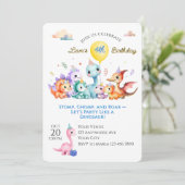 Watercolor Dino Birthday Party Kaart (Staand voorkant)