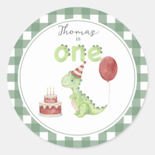 Watercolor Dinosaur 1e verjaardag Ronde Sticker