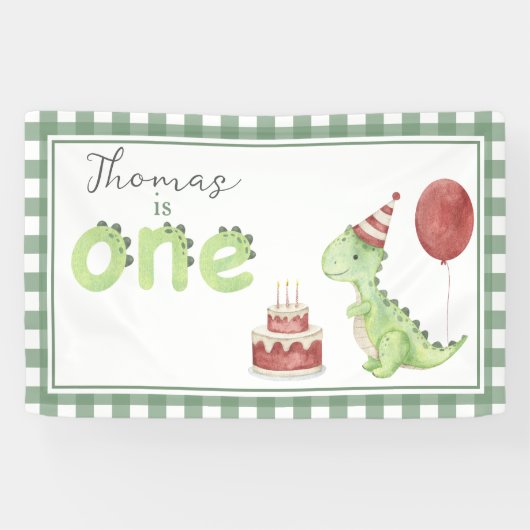 Watercolor Dinosaur 1e verjaardag Welkom Spandoek (Horizontaal)