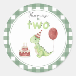 Watercolor Dinosaur 2e verjaardag Ronde Sticker
