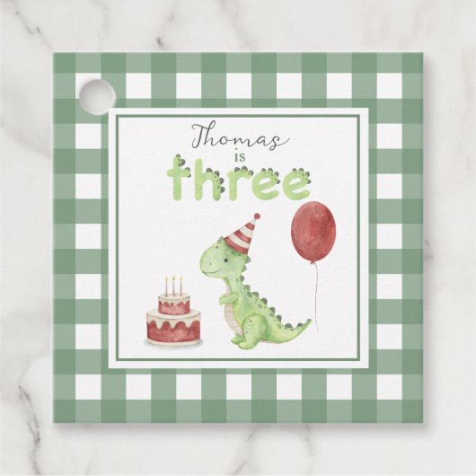 Watercolor Dinosaur 3rd birthday Bedankjes Labels (Voorkant)