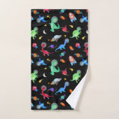 Watercolor Dinosaur Astronauts In Space Black Bad Handdoek (Handdoek)