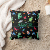 Watercolor Dinosaur Astronauts In Space Black Kussen (Deken)