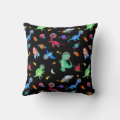 Watercolor Dinosaur Astronauts In Space Black Kussen (Achterkant)